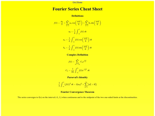 Fourier Series Cheat Sheet/Fourier Series cheat sheet screenshot