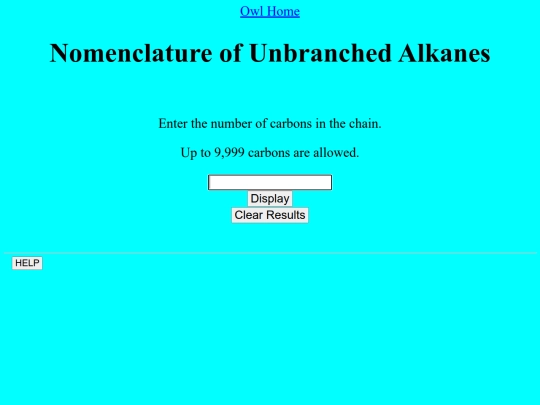 Nomenclature of Unbranched Alkanes/calculator screenshot