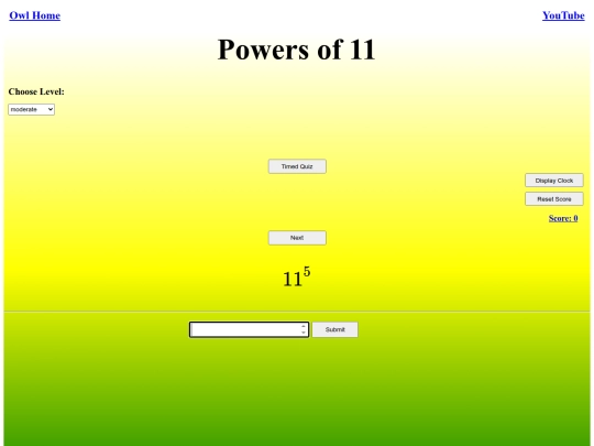 Powers of 11/power screenshot