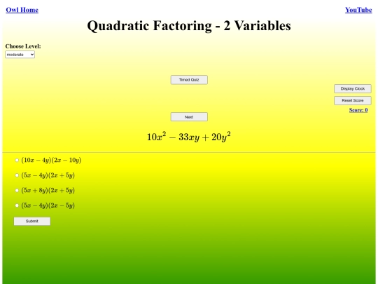 Quadratic Factoring - 2 Variables/quadratic screenshot