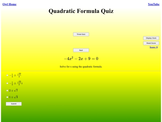 Quadratic Formula Quiz/quadratic screenshot