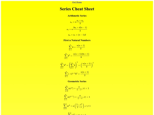 Series Cheat Sheet/Series cheat sheet screenshot