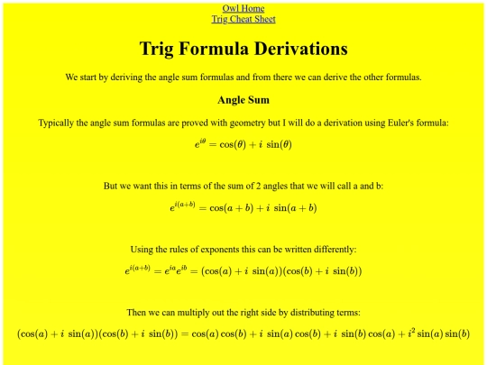 Trig Identities and Formulas/derivations screenshot