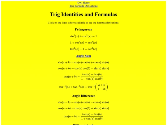 Trig Identities and Formulas/trig identities screenshot