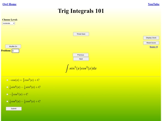 Trig Integrals 101/integrals screenshot