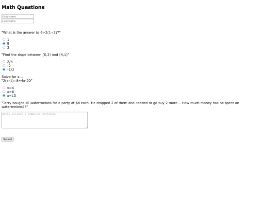 mathtestform screenshot