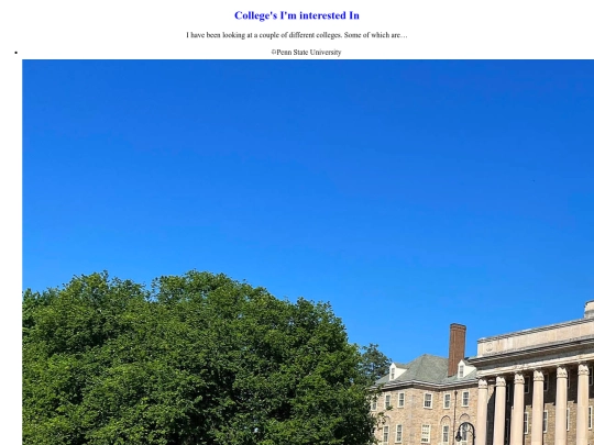 About me/Colleges screenshot