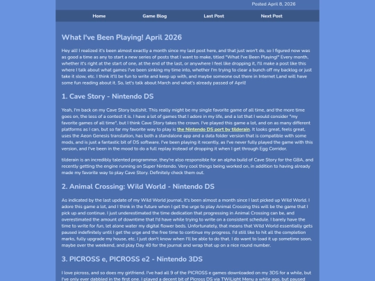 Gamer/gameblog/archive/playing-april2026 screenshot