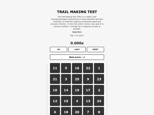 Trail Making Test screenshot