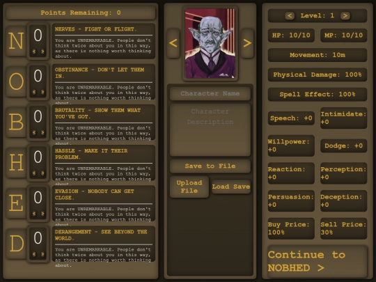 nobhedCharGen screenshot