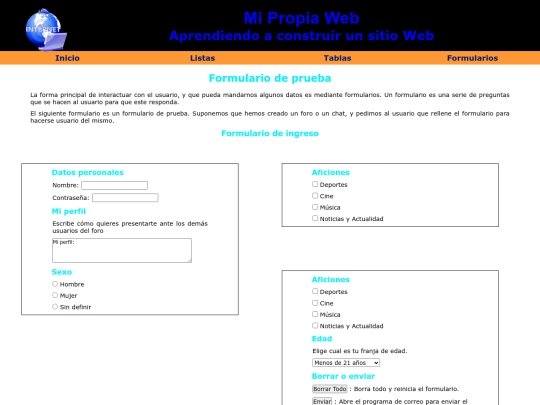 Primera web/formulario screenshot