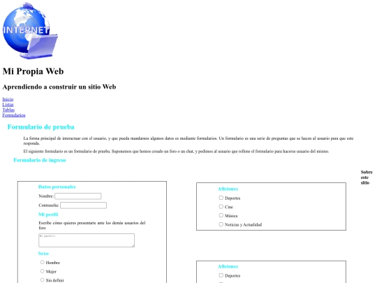 nuestra web/formulario screenshot
