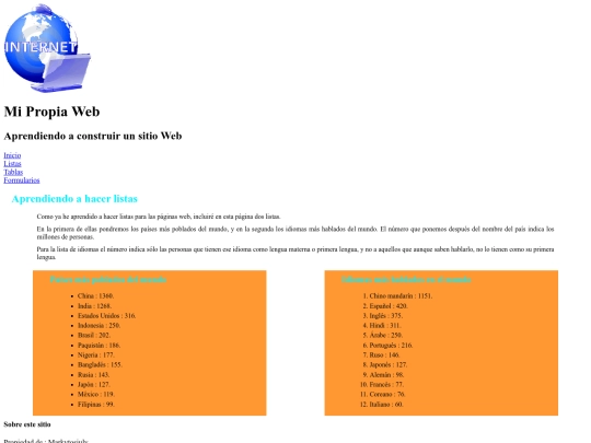 nuestra web/listas screenshot