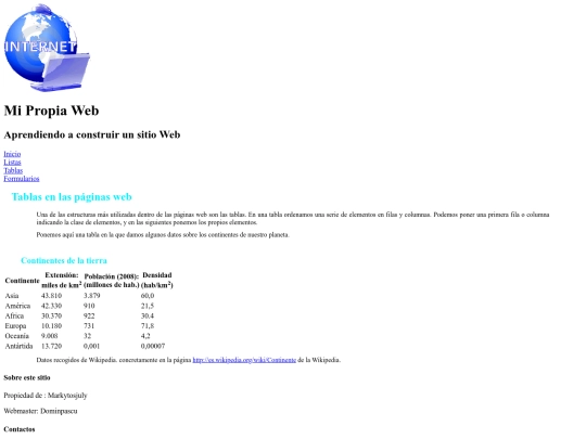 nuestra web/tablas screenshot