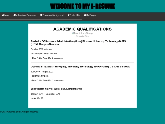E-RESUME/IMS E-RESUME/academic screenshot