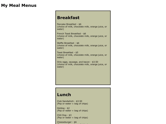 restaurant-menu screenshot