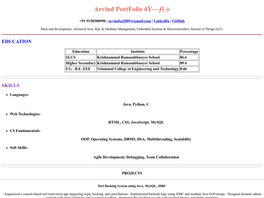 Arvind Portfolio screenshot
