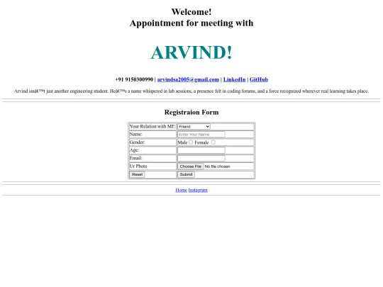 Arvind Portfolio/register screenshot