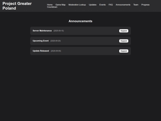 announcements screenshot