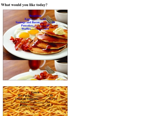 Menu screenshot