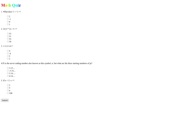 mathtestform screenshot