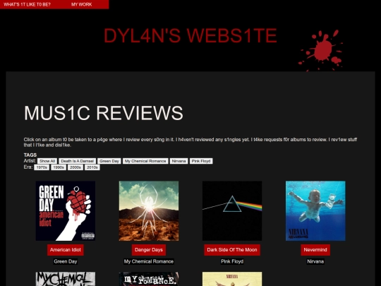 Dylan's Website/music-reviews screenshot