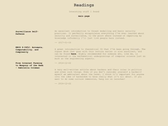 readings screenshot