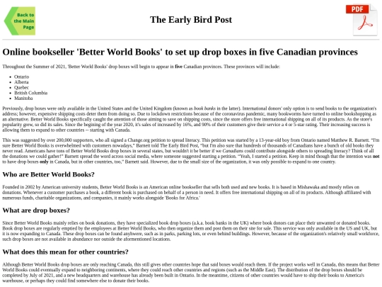 Better World Books Drop Boxes in Canada screenshot