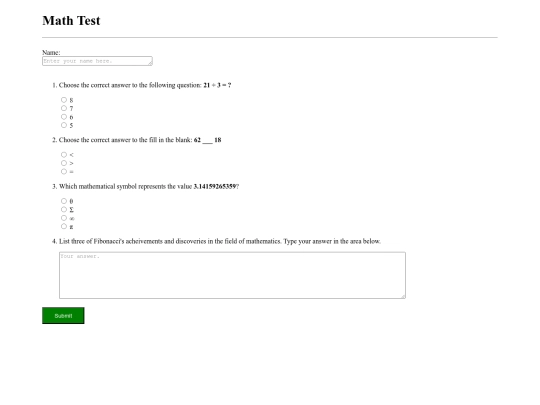 MathTest screenshot