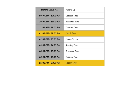 Schedule screenshot