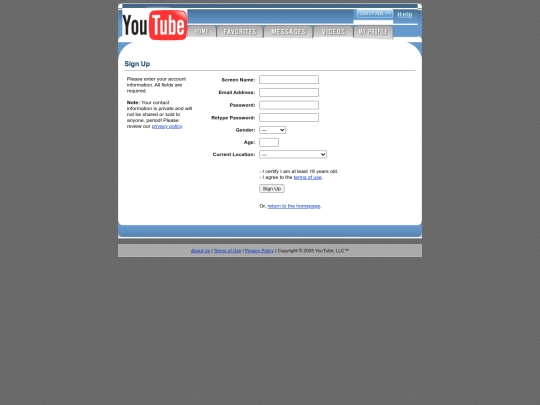 test/youtube/signup screenshot