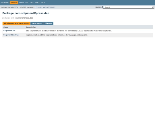 com/ShipmentXpress/dao/package-summary screenshot