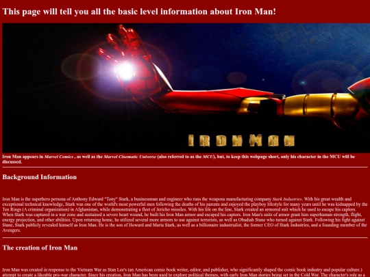 Iron Man Webpage screenshot