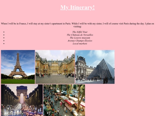 project/Websitecreation/pagesixmyitinerary screenshot