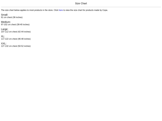 Size Chart screenshot