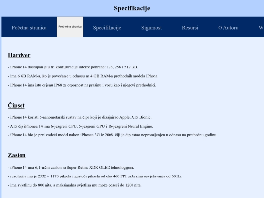 specifikacije screenshot