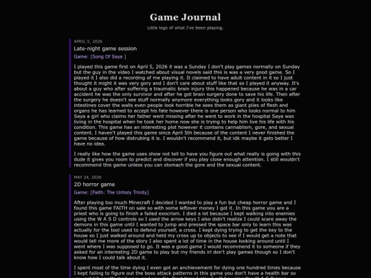 game-journal screenshot