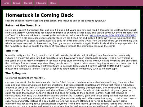 Interests/Homestuck screenshot