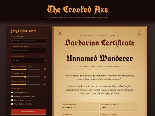 Warrior_Battle_Training_Camp/ battlefield-readiness certificate generator screenshot