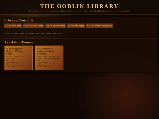 cashflow/goblinaria/Goblin Library of Crooked Financ screenshot