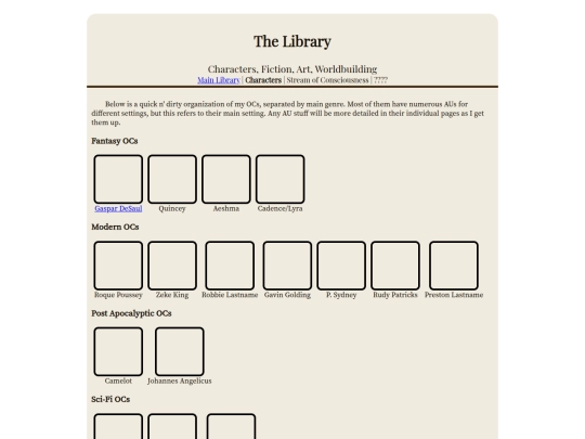 library/characters screenshot