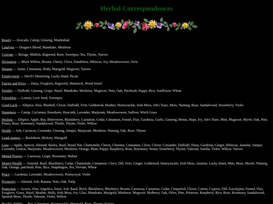 correspondences/herbs screenshot
