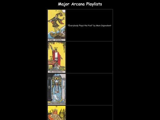 tarot/playlists screenshot