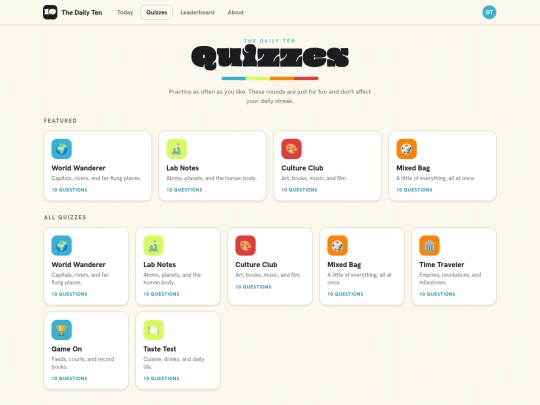 quizzes screenshot