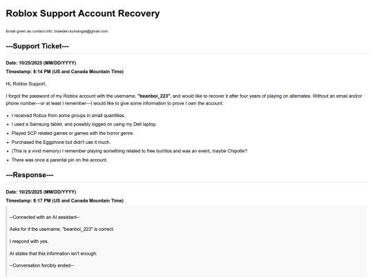 support screenshot