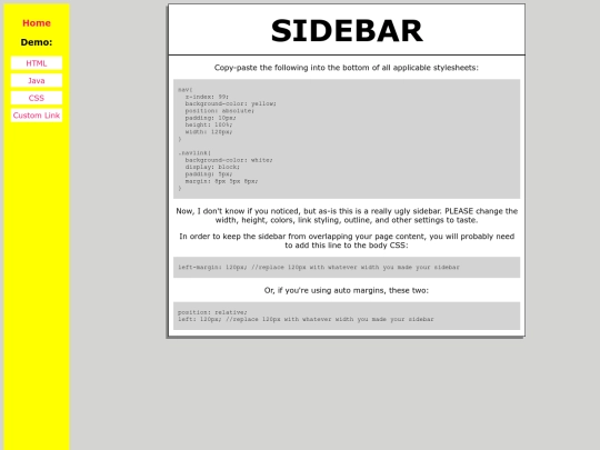 sidebar/CSS screenshot