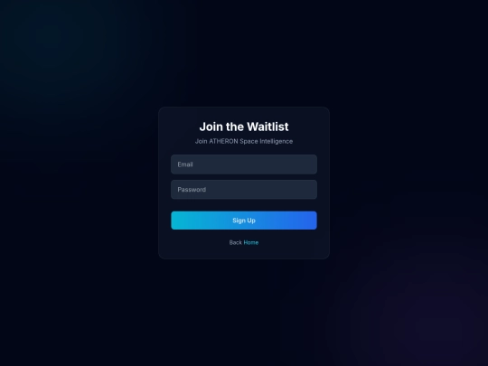 Atheron F1/signup screenshot