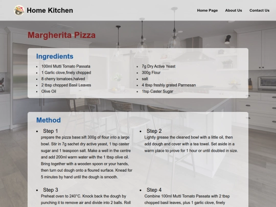 Sondos Deeb code for Home Kitchen website/Pizza - web page screenshot