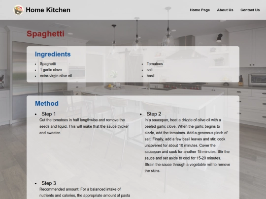 Sondos Deeb code for Home Kitchen website/spaghetti - web page screenshot
