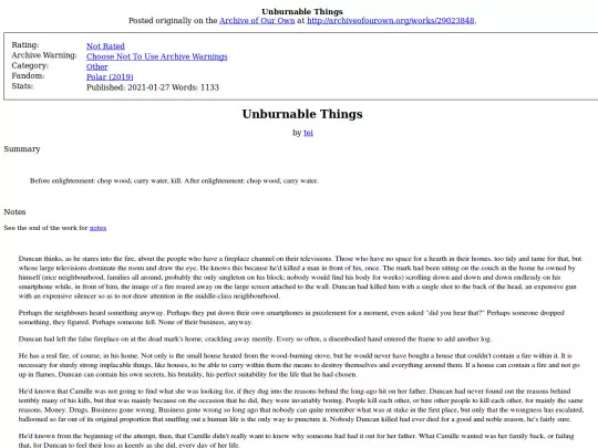 Fic/Unburnable Things screenshot